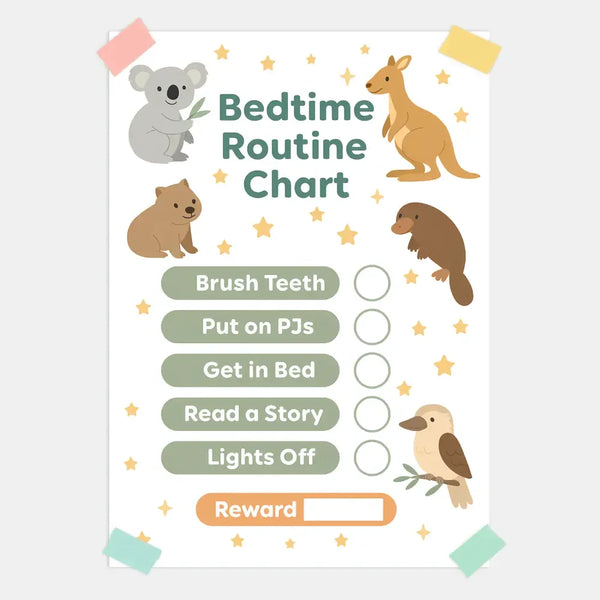 Australian Animal Bedtime Routine Chart for Kids β Printable (A4) - Sticksy Prints Australia