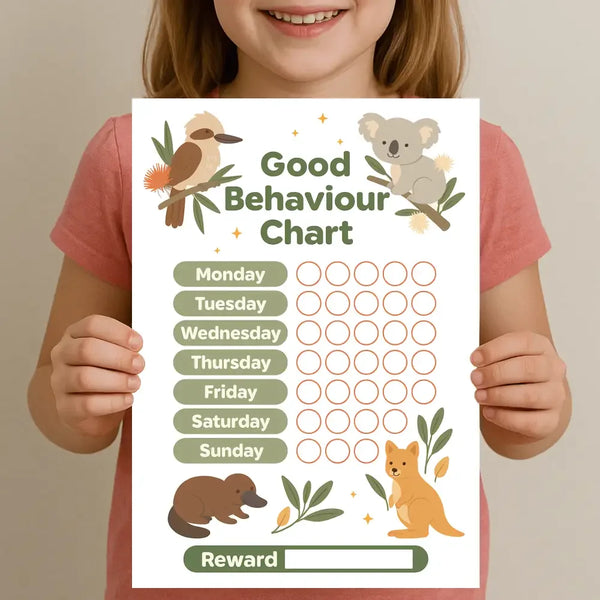 Australian Animal Good Behaviour Chart for Kids β Printable (A4) - Sticksy Prints Australia