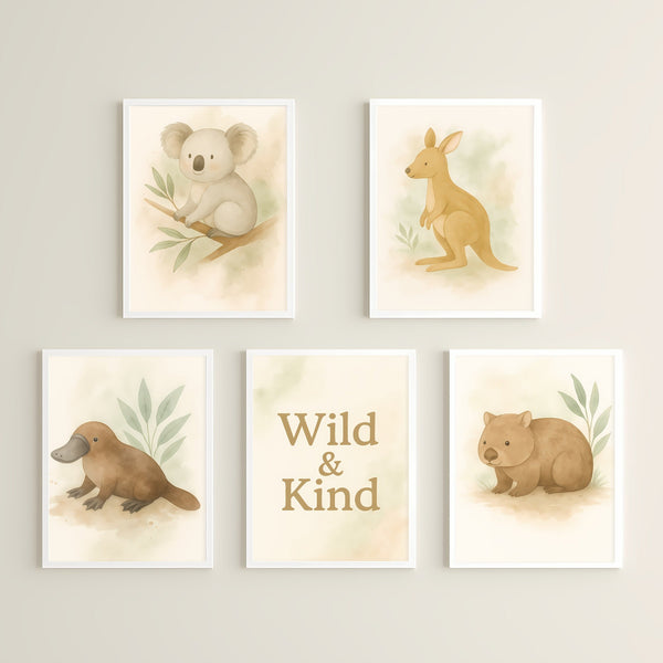Australian Animal Wall Art Set – “Wild & Kind” (Instant Download A4–A2 + 12x18 + 16x20)