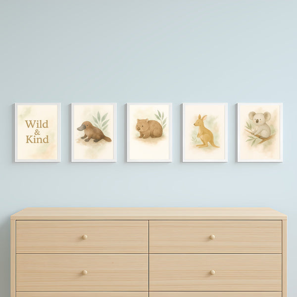 Australian Animal Wall Art Set – “Wild & Kind” (Instant Download A4–A2 + 12x18 + 16x20)