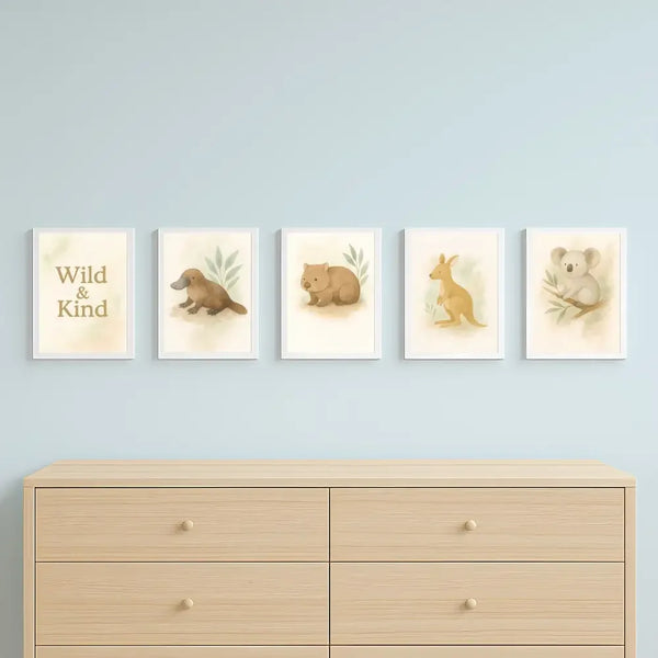 Australian Animal Wall Art Set – “Wild & Kind” (Instant Download, A4–A2 + 12x18 + 16x20) - Sticksy Prints Australia
