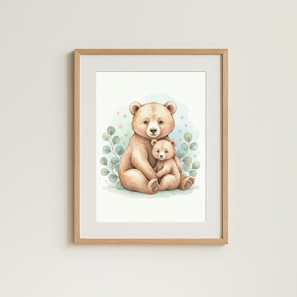 Baby Bear & Cub Nursery Print – Woodland Animal Wall Art Neutral Baby Room Decor Printable Nursery Poster Calm