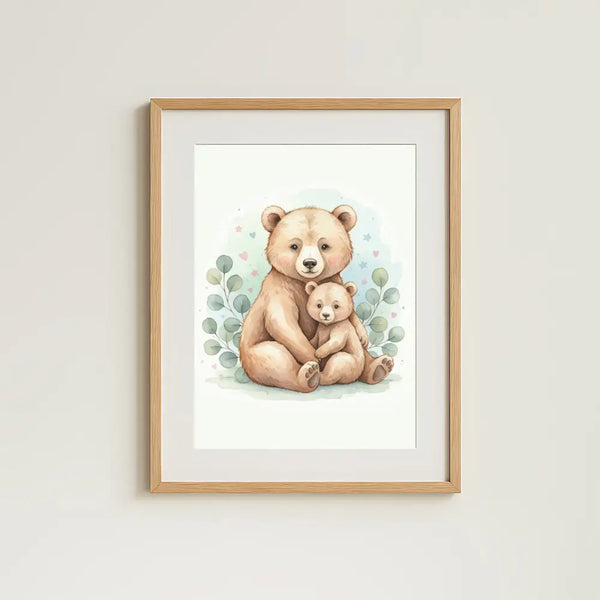 Baby Bear & Cub Nursery Print – Woodland Animal Wall Art Neutral Baby Room Decor Printable Nursery Poster Calm