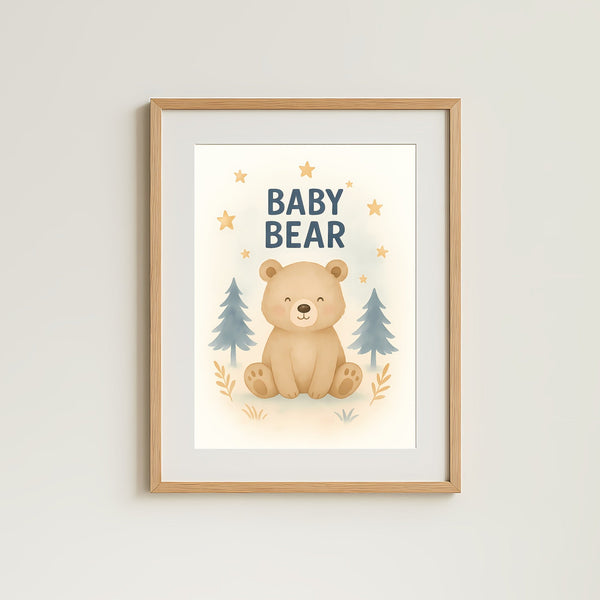 Baby Bear Nursery Wall Art Print – Woodland Animal Printable (Digital Download)