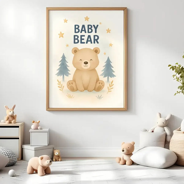 Baby Bear Nursery Wall Art Print – Woodland Animal Printable (Digital Download) - Sticksy Prints Australia