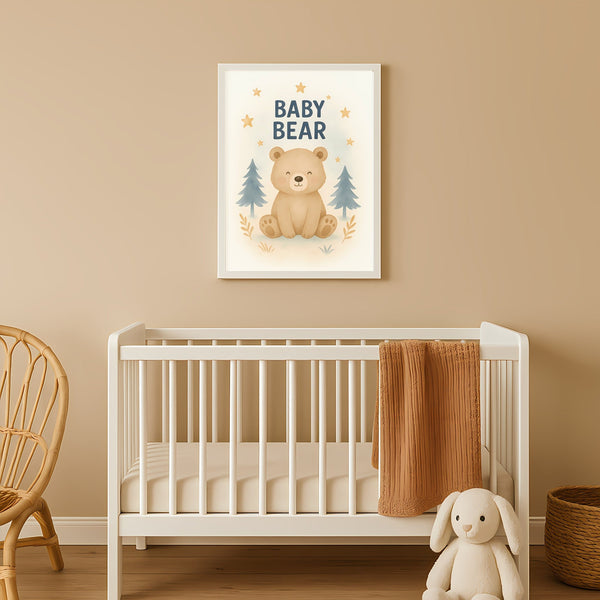 Baby Bear Nursery Wall Art Print – Woodland Animal Printable (Digital Download)