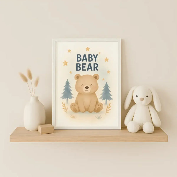 Baby Bear Nursery Wall Art Print – Woodland Animal Printable (Digital Download) - Sticksy Prints Australia