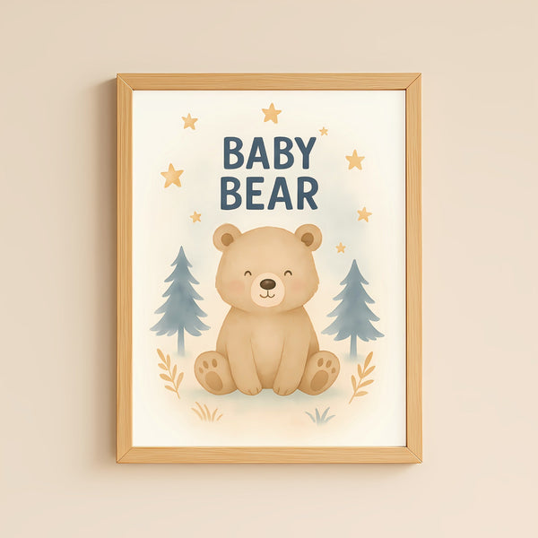 Baby Bear Nursery Wall Art Print – Woodland Animal Printable (Digital Download)