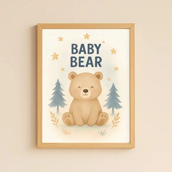 Baby Bear Nursery Wall Art Print – Woodland Animal Printable (Digital Download) - Sticksy Prints Australia