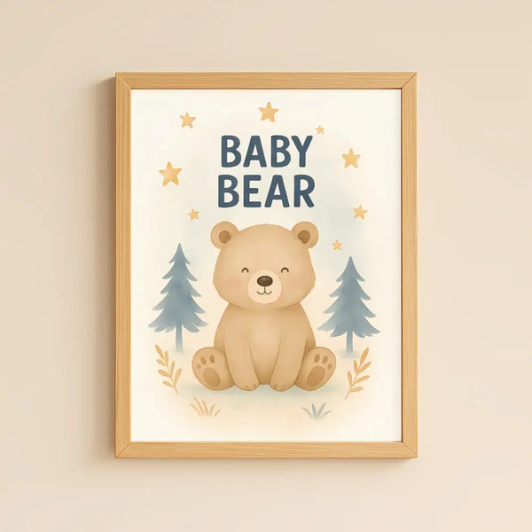 Baby Bear Nursery Wall Art Print – Woodland Animal Printable (Digital Download)