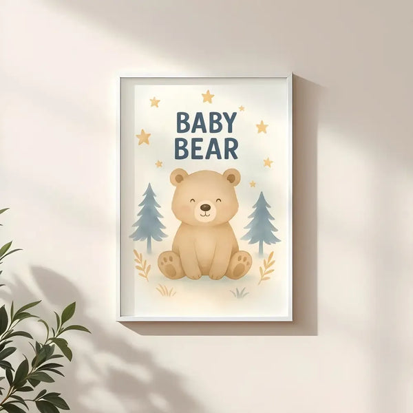 Baby Bear Nursery Wall Art Print – Woodland Animal Printable (Digital Download) - Sticksy Prints Australia