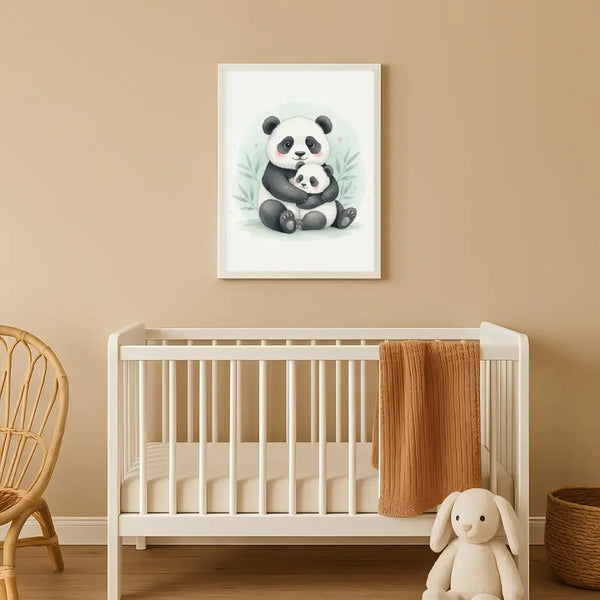 Baby Panda & Cub Nursery Print – Woodland Animal Wall Art, Neutral Baby Room Decor, Watercolour Panda Artwork, Printable Nursery Poster - Sticksy Prints Australia