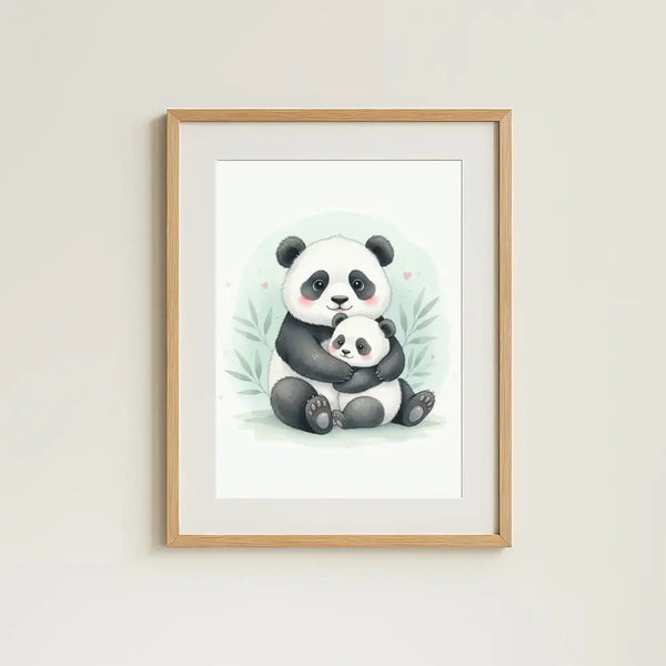 Baby Panda & Cub Nursery Print – Woodland Animal Wall Art, Neutral Baby Room Decor, Watercolour Panda Artwork, Printable Nursery Poster - Sticksy Prints Australia