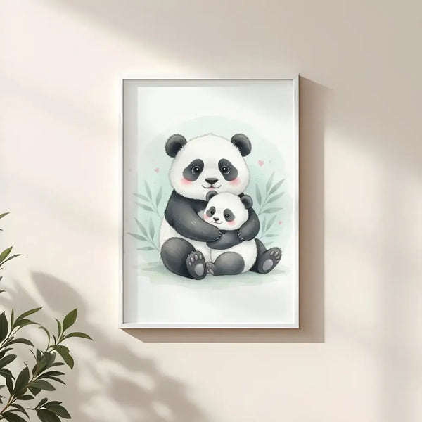 Baby Panda & Cub Nursery Print – Woodland Animal Wall Art, Neutral Baby Room Decor, Watercolour Panda Artwork, Printable Nursery Poster - Sticksy Prints Australia