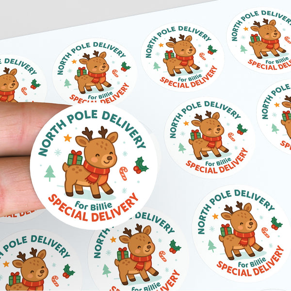 Baby Reindeer Personalised Christmas Stickers – North Pole Delivery