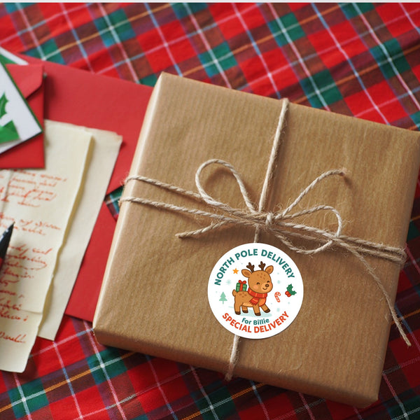 Baby Reindeer Personalised Christmas Stickers – North Pole Delivery