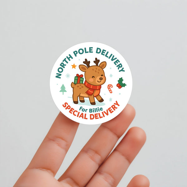 Baby Reindeer Personalised Christmas Stickers – North Pole Delivery