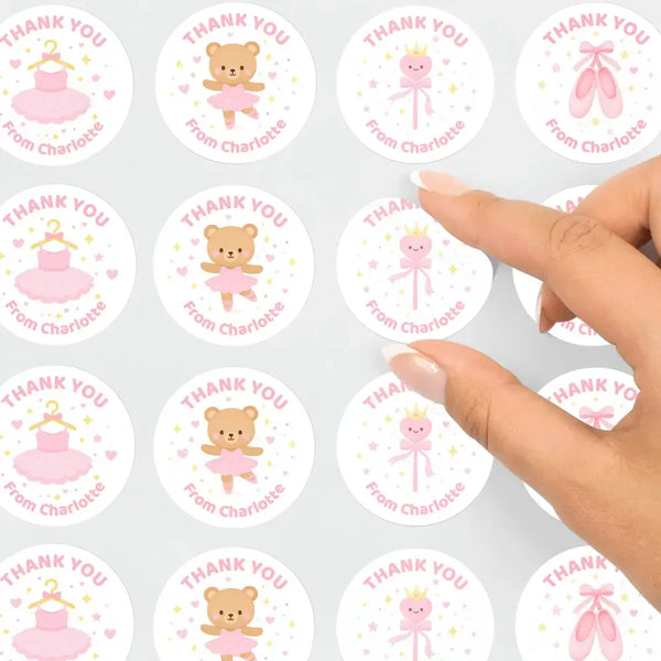 Ballerina Thank You Stickers – Ballet Dress, Slippers, Ballerina Bear & Wand | Personalised Party Favour Labels - Sticksy Prints Australia