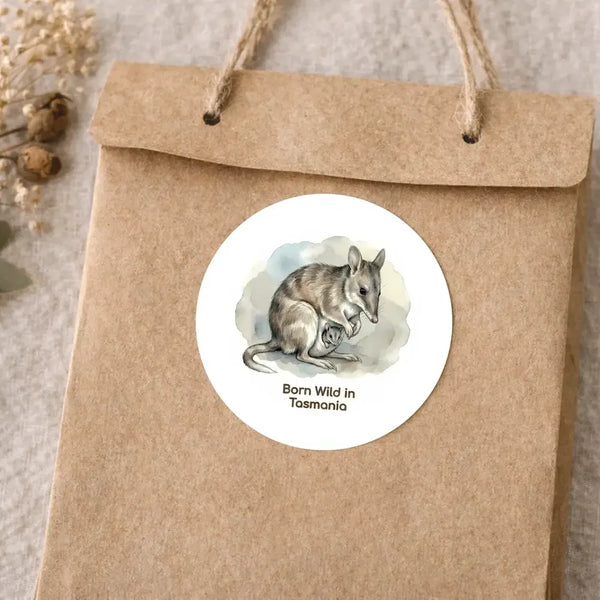 Born Wild in Tasmania Eastern Barred Bandicoot Sticker – Mother & Joey Wildlife Art - Sticksy Prints Australia