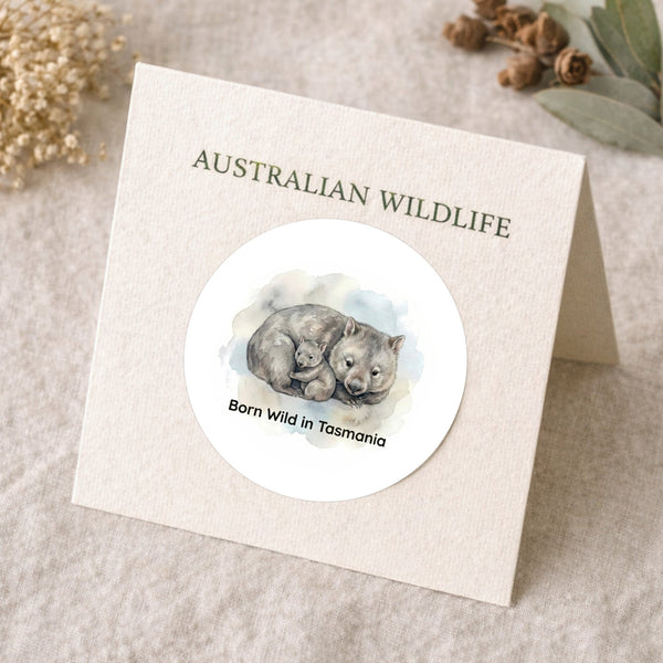Born Wild in Tasmania Wombat Sticker – Tasmanian Mother & Joey Wildlife Sticker