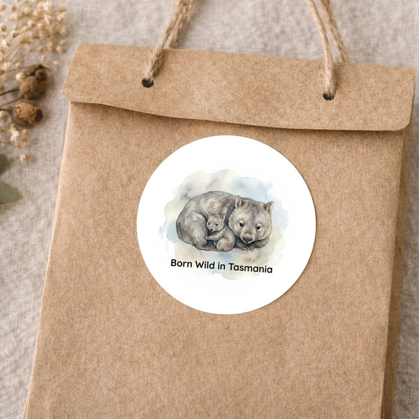 Born Wild in Tasmania Wombat Sticker – Tasmanian Mother & Joey Wildlife Sticker