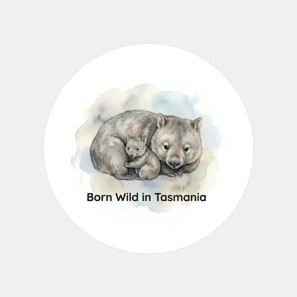 Born Wild in Tasmania Wombat Sticker – Tasmanian Mother & Joey Wildlife Sticker - Sticksy Prints Australia