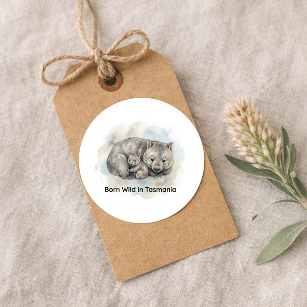 Born Wild in Tasmania Wombat Sticker – Tasmanian Mother & Joey Wildlife Sticker