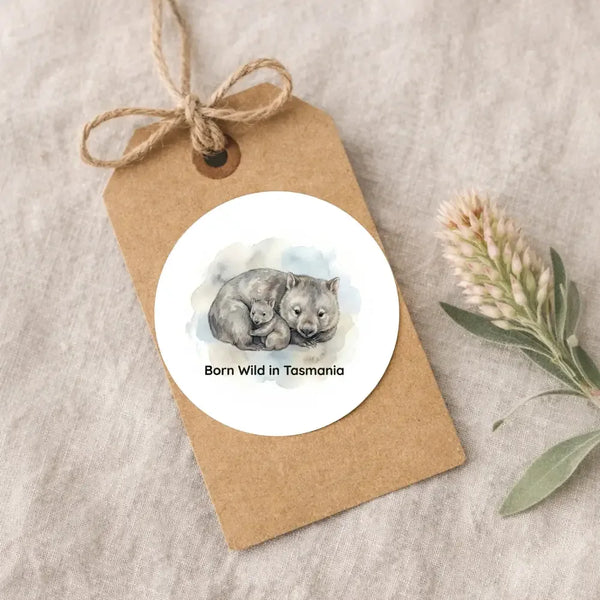 Born Wild in Tasmania Wombat Sticker – Tasmanian Mother & Joey Wildlife Sticker - Sticksy Prints Australia