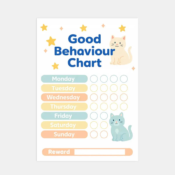 Cat Reward Chart for Kids – Good Behaviour Printable (A4) - Sticksy Prints Australia