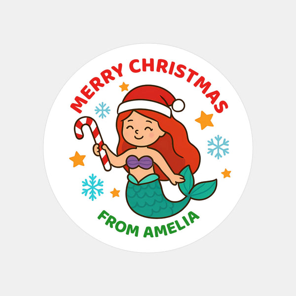 Christmas Mermaid Stickers β Custom Name Labels