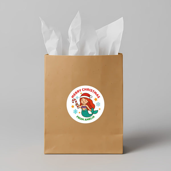 Christmas Mermaid Stickers β Custom Name Labels