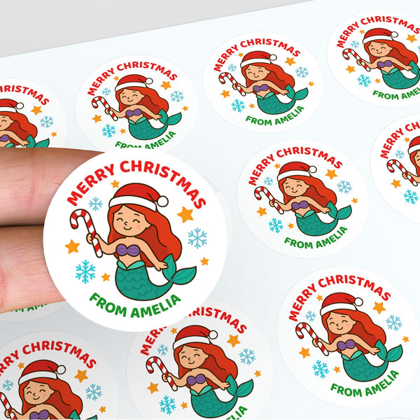 Christmas Mermaid Stickers β Custom Name Labels