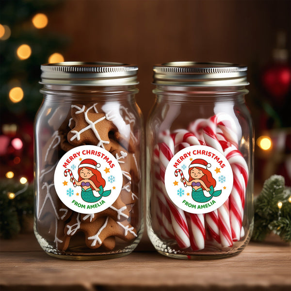 Christmas Mermaid Stickers β Custom Name Labels