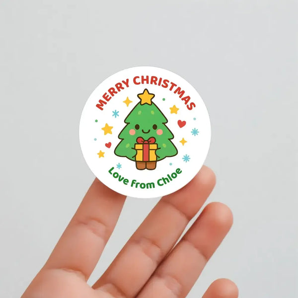 Christmas Tree Gift Stickers β Personalised Name Label - Sticksy Prints Australia