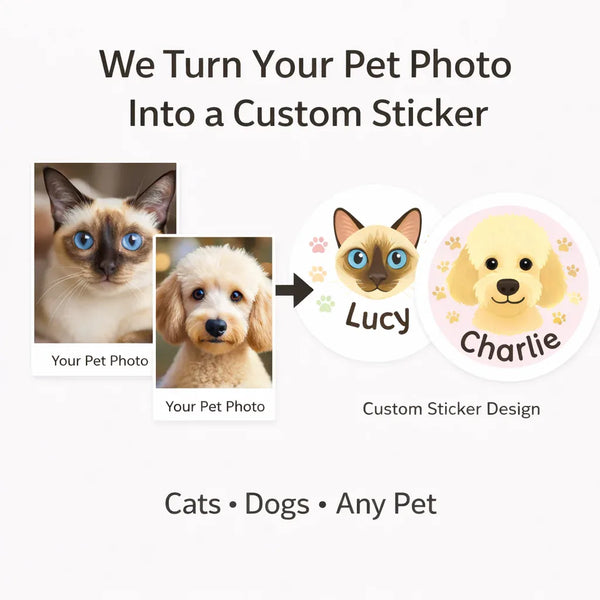 Custom Pet Photo Portrait Label Stickers – Personalised Just for You! - Sticksy Prints Australia