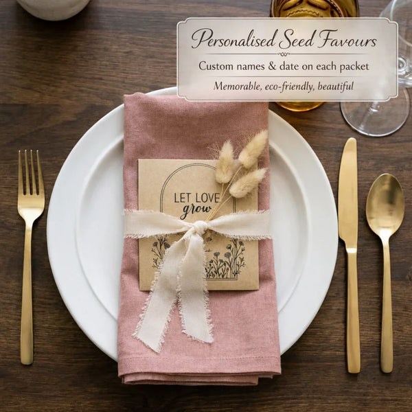 Personalised Wedding Seed Packets Favours | Kraft Press & Seal Envelopes | Names & Date | 70% Recycled - Sticksy Prints Australia