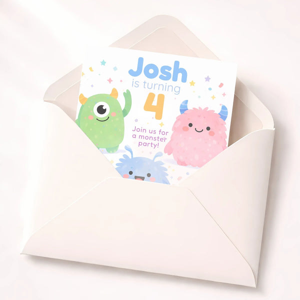 Cute Monster Birthday Invitations | Personalised Kids Party Invites - Sticksy Prints Australia