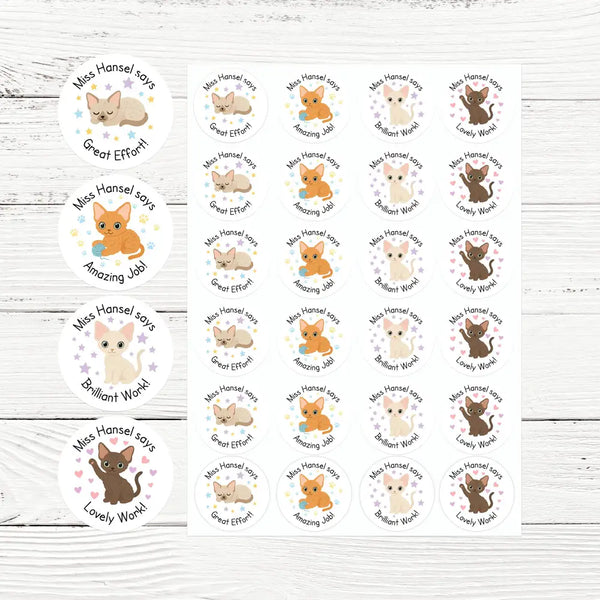 Devon Rex Cat Teacher Reward Stickers – Cute Cat Paw Classroom Stickers