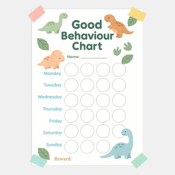 Dinosaur Kids Reward Chart Printable (Good Behaviour Chart β A4, Instant Download) - Sticksy Prints Australia