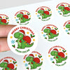 Dinosaur Personalised Christmas Stickers – Cute Santa Dino Label - Sticksy Prints Australia