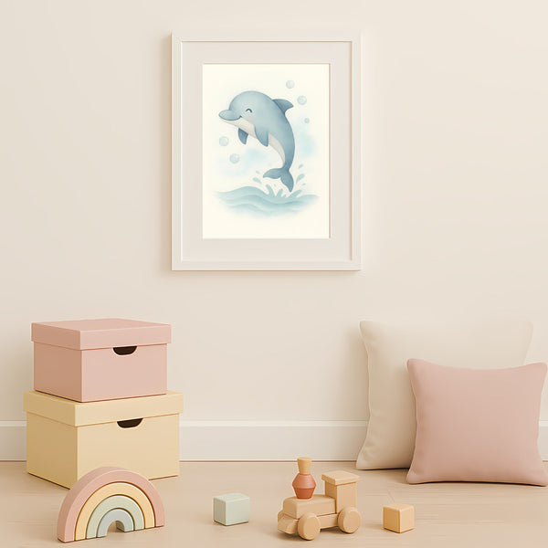 Dolphin Nursery Wall Art Print | Ocean Animal Watercolour | Digital Download