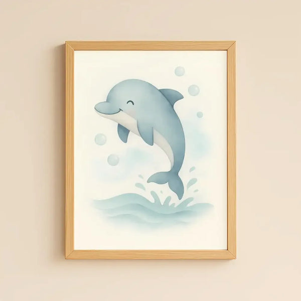 Dolphin Nursery Wall Art Print | Ocean Animal Watercolour | Digital Download - Sticksy Prints Australia
