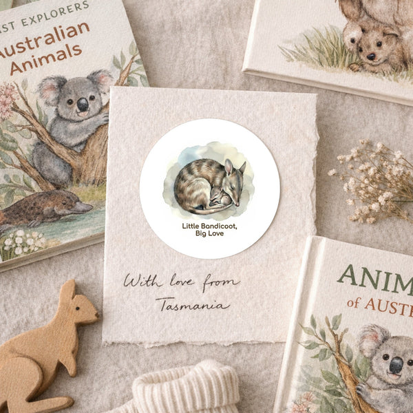 Eastern Barred Bandicoot Sticker – Little Bandicoot Big Love Mother & Joey Wildlife Art