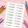 Editable Kids Name Labels Large 80×25mm Pastel Rainbow Stickers Instant Canva Template 36 Labels - Sticksy Prints Australia