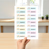 Editable Kids Name Labels Large 80×25mm Pastel Rainbow Stickers Instant Canva Template 36 Labels