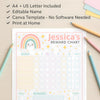 Editable Kids Reward Chart – Pastel Rainbow | Canva Template (A4 + US Letter)
