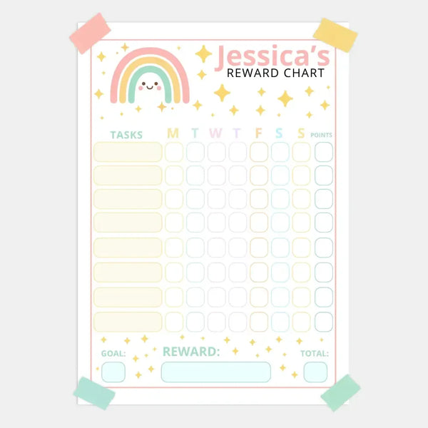 Editable Kids Reward Chart – Pastel Rainbow | Canva Template (A4 + US Letter) - Sticksy Prints Australia