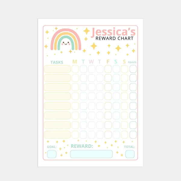 Editable Kids Reward Chart – Pastel Rainbow | Canva Template (A4 + US Letter) - Sticksy Prints Australia