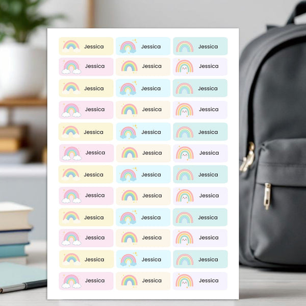 Editable Pastel Rainbow Name Labels – Instant Canva Template (36 Labels)