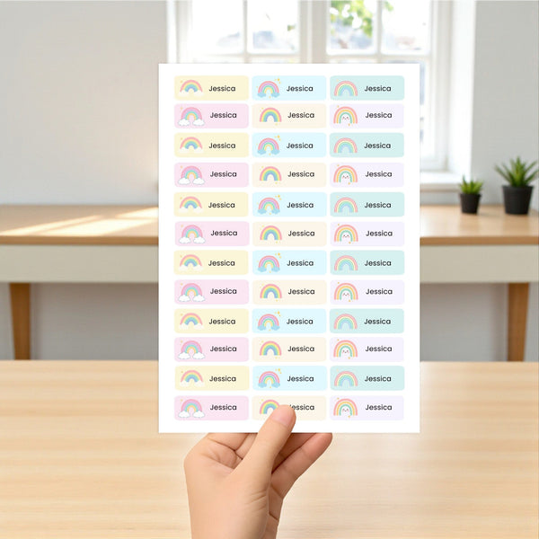 Editable Pastel Rainbow Name Labels – Instant Canva Template (36 Labels)